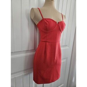 French Connection Whisper Corset-Neckline Mini Dress In Bittersweet Sz 10 Coral